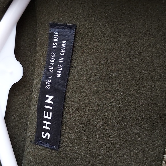 Olive Green Gold Detail Shein Long Coat - Picture 3 of 4